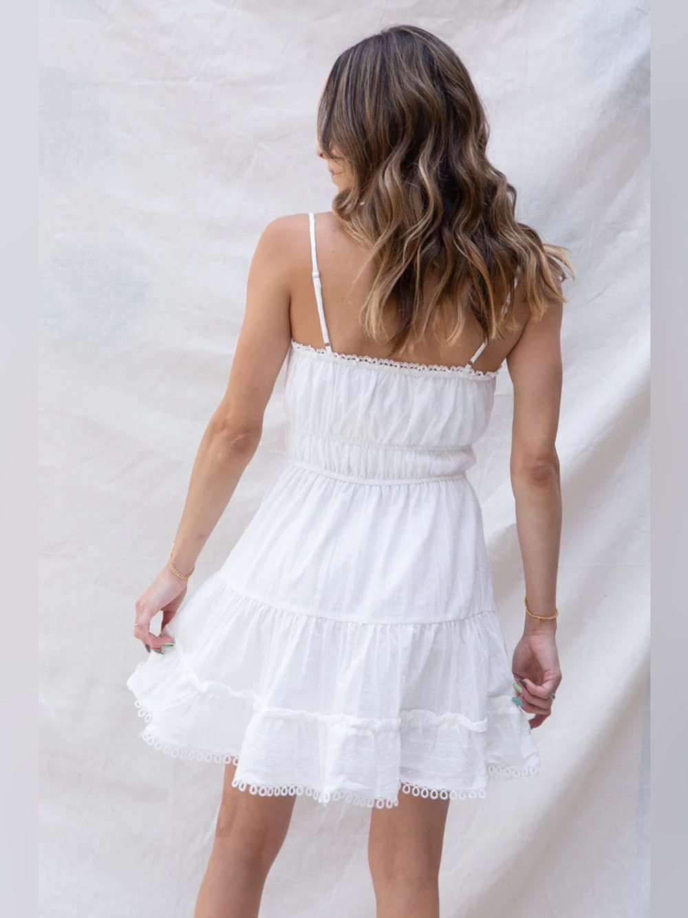 Lost + Wander Heavenly Kayla Tiered Hem Mini Dress White NWT - Picture 4 of 7